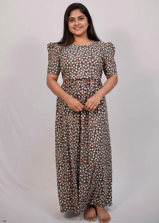 HEARTS | ZIPLESS MATERNITY MAXI-PUFF SLEEVES | FULL LENGTH MAXI