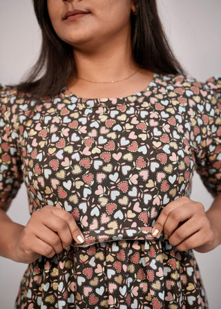 HEARTS | ZIPLESS MATERNITY MAXI-PUFF SLEEVES | FULL LENGTH MAXI