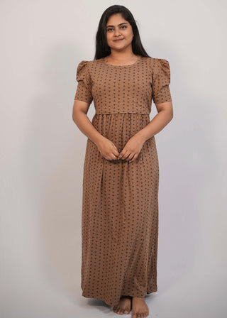 TRIANGLE | ZIPLESS MATERNITY MAXI-PUFF SLEEVES | FULL LENGTH MAXI