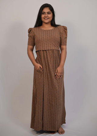 TRIANGLE | ZIPLESS MATERNITY MAXI-PUFF SLEEVES | FULL LENGTH MAXI