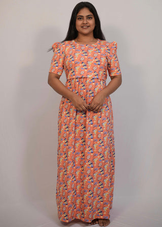ORANGE BUTTERFLY | ZIPLESS MATERNITY MAXI-PUFF SLEEVES | FULL LENGTH MAXI