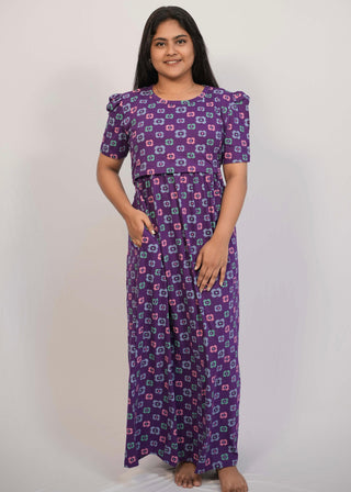 VIOLET CHAKRA | ZIPLESS MATERNITY MAXI-PUFF SLEEVES | FULL LENGTH MAXI