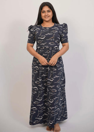 DINO | ZIPLESS MATERNITY MAXI-PUFF SLEEVES | FULL LENGTH MAXI