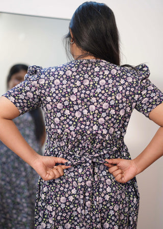 BLUE MULTI FLORAL | ZIPLESS MATERNITY MAXI-PUFF SLEEVES | FULL LENGTH MAXI