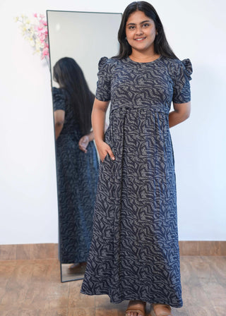 WAVY ZEPHYR | ZIPLESS MATERNITY MAXI-PUFF SLEEVES | FULL LENGTH MAXI