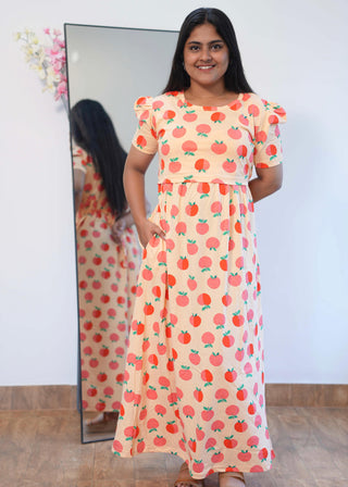 JUICY ORCHARD | ZIPLESS MATERNITY MAXI-PUFF SLEEVES | FULL LENGTH MAXI
