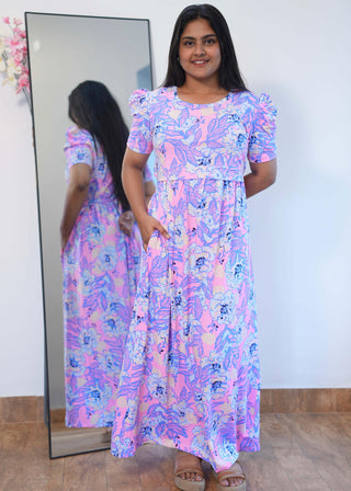 DREAMSCAPE | ZIPLESS MATERNITY MAXI-PUFF SLEEVES | FULL LENGTH MAXI