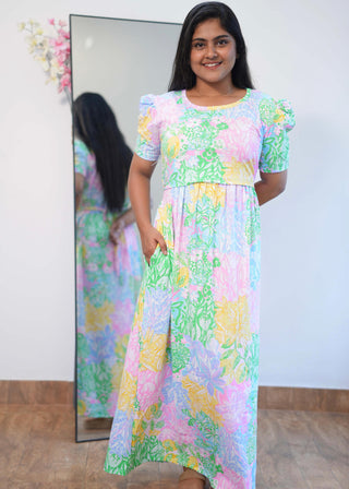 LUSH WHISPER | ZIPLESS MATERNITY MAXI-PUFF SLEEVES | FULL LENGTH MAXI