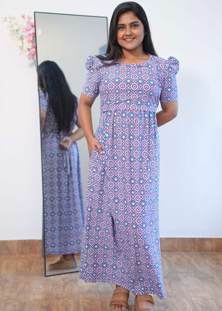 ASTRAL TILE | ZIPLESS MATERNITY MAXI-PUFF SLEEVES | FULL LENGTH MAXI