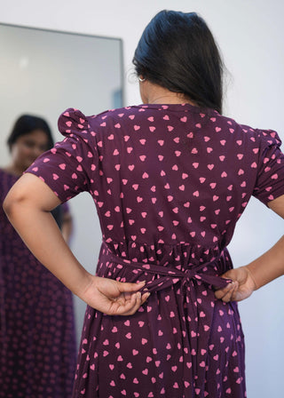 MAROON HEART  | NON-FEEDING MAXI – PUFF SLEEVES | FULL LENGTH MAXI