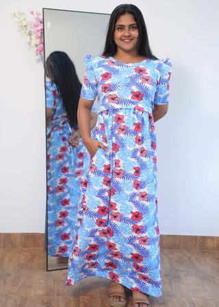 HIBISCUS | ZIPLESS MATERNITY MAXI-PUFF SLEEVES | FULL LENGTH MAXI