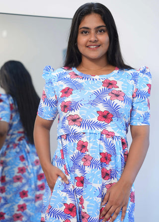 HIBISCUS | ZIPLESS MATERNITY MAXI-PUFF SLEEVES | FULL LENGTH MAXI