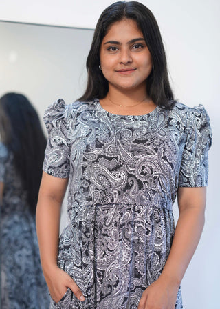 BLACK PARSLEY | ZIPLESS MATERNITY MAXI-PUFF SLEEVES | FULL LENGTH MAXI