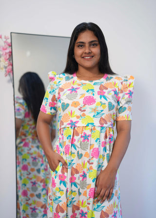 RADIANT FLORA | ZIPLESS MATERNITY MAXI-PUFF SLEEVES | FULL LENGTH MAXI