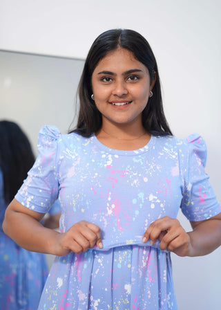 SPLASH | ZIPLESS MATERNITY MAXI-PUFF SLEEVES | FULL LENGTH MAXI