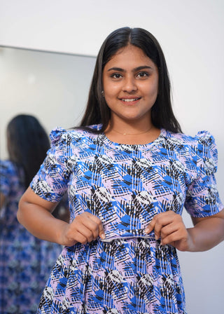 BLUE MIRAGE | ZIPLESS MATERNITY MAXI-PUFF SLEEVES | FULL LENGTH MAXI