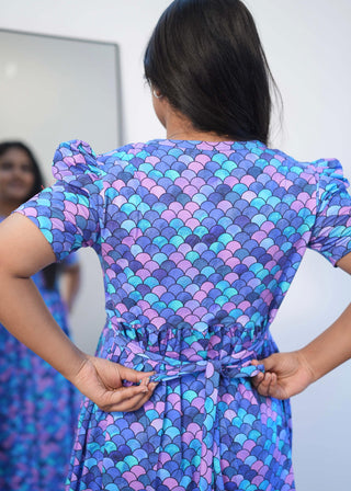 AQUA FANTASY | ZIPLESS MATERNITY MAXI-PUFF SLEEVES | FULL LENGTH MAXI