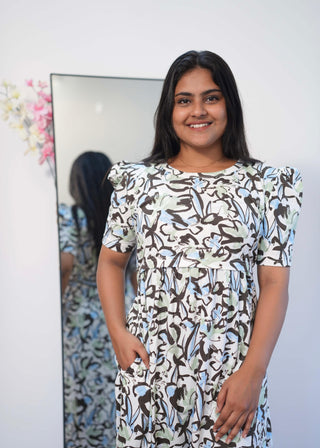 ABSTRACT PETAL | ZIPLESS MATERNITY MAXI-PUFF SLEEVES | FULL LENGTH MAXI