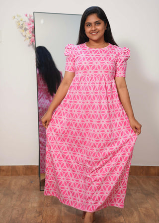 PINK TRELIS | NON-FEEDING MAXI – SHORT SLEEVES | FULL LENGTH MAXI