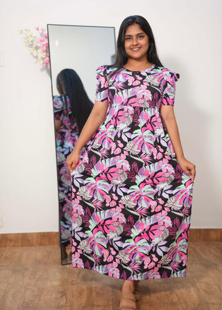 PINK FERN ELEGANCE | NON-FEEDING MAXI – PUFF SLEEVES | FULL LENGTH MAXI