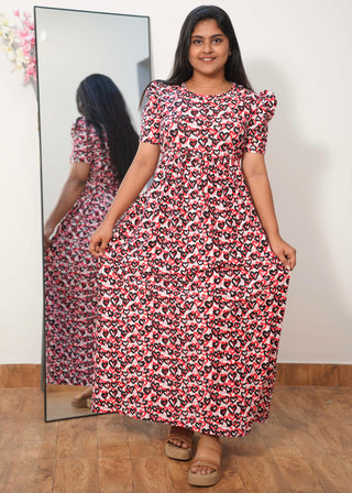 BLACK RED HEARTS | NON-FEEDING MAXI – PUFF SLEEVES | FULL LENGTH MAXI