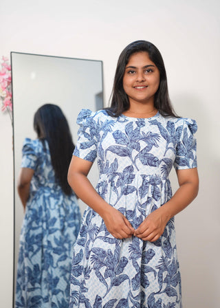 INDIGO GARDEN | NON-FEEDING MAXI –PUFF SLEEVES | FULL LENGTH MAXI