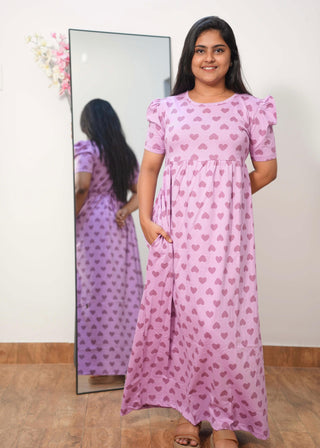 LILAC SWEETHEART| NON-FEEDING MAXI – PUFF SLEEVES | FULL LENGTH MAXI