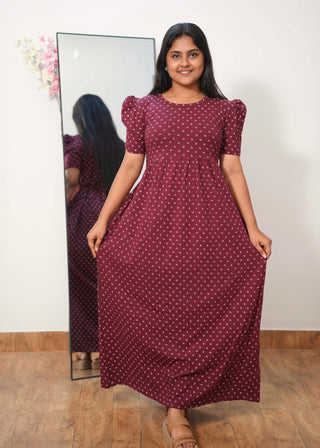 MAROON TRIANGLE | NON-FEEDING MAXI – PUFF SLEEVES | FULL LENGTH MAXI