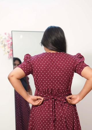 MAROON TRIANGLE | NON-FEEDING MAXI – PUFF SLEEVES | FULL LENGTH MAXI