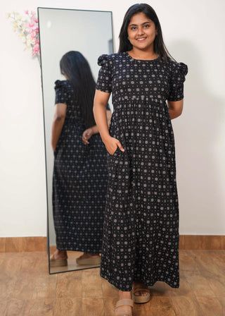 BLACK CHAKRA | NON-FEEDING MAXI – PUFF SLEEVES | FULL LENGTH MAXI
