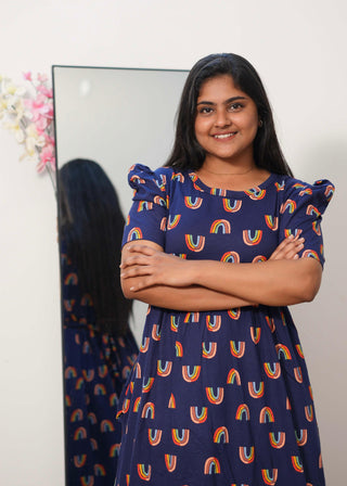 BLUE RAINBOW | NON-FEEDING MAXI – PUFF SLEEVES | FULL LENGTH MAXI