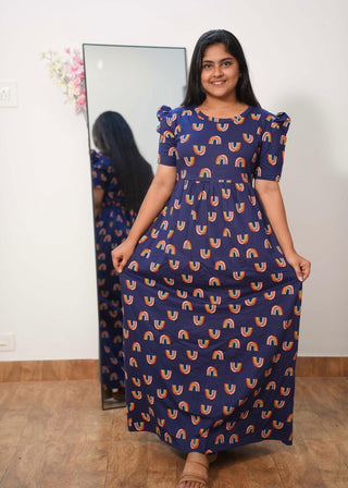 BLUE RAINBOW | NON-FEEDING MAXI – PUFF SLEEVES | FULL LENGTH MAXI