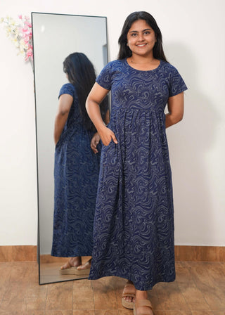 NAVY WAVES | NON-FEEDING MAXI – SHORT SLEEVES | FULL LENGTH MAXI