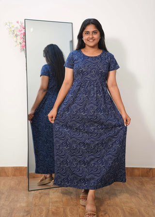 NAVY WAVES | NON-FEEDING MAXI – SHORT SLEEVES | FULL LENGTH MAXI