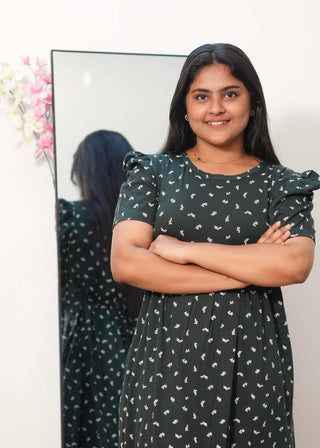 GREEN TINY LEAF | NON-FEEDING MAXI –PUFF SLEEVES | FULL LENGTH MAXI