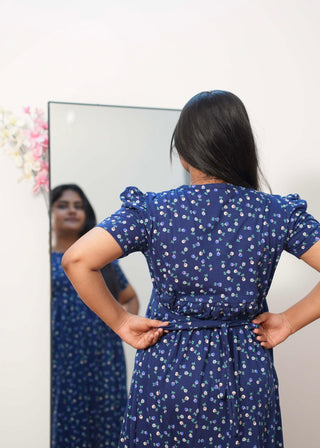 BLUE TINY FLORAL | NON-FEEDING MAXI – PUFF SLEEVES | FULL LENGTH MAXI