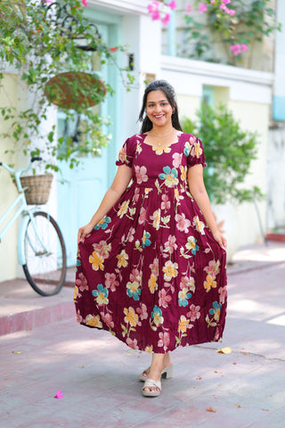 COLOURFUL FLOWERS | MATERNITY COTTON MAXI ANKLE LENGTH