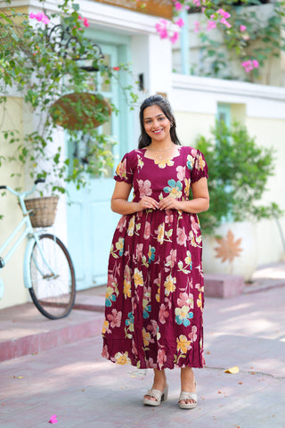 COLOURFUL FLOWERS | MATERNITY COTTON MAXI ANKLE LENGTH