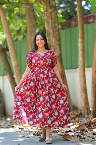 BLUE PINK FLORA | MATERNITY COTTON MAXI ANKLE LENGTH