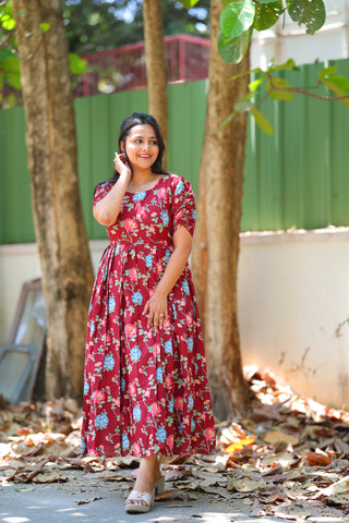 BLUE PINK FLORA | MATERNITY COTTON MAXI ANKLE LENGTH