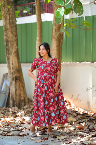 BLUE PINK FLORA | MATERNITY COTTON MAXI ANKLE LENGTH