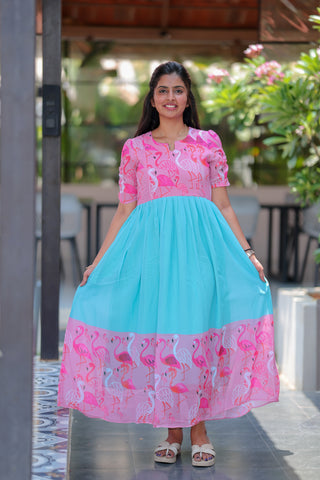 DUAL FLAMINGO | MATERNITY GEORGETTE MAXI FULL LENGTH