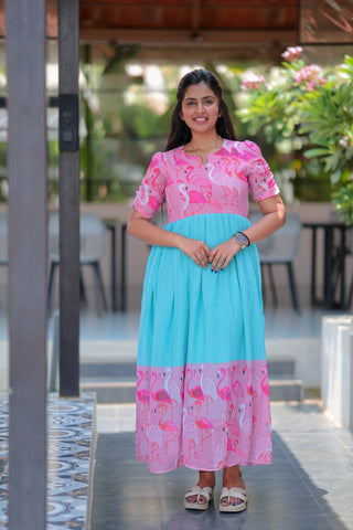 DUAL FLAMINGO | MATERNITY GEORGETTE MAXI FULL LENGTH