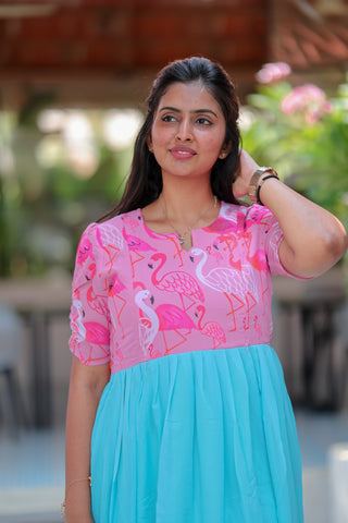 DUAL FLAMINGO | MATERNITY GEORGETTE MAXI FULL LENGTH