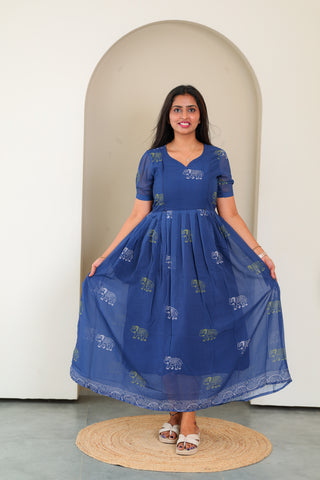 MULTI ELEPHANT | MATERNITY GEORGETTE MAXI ANKLE LENGTH