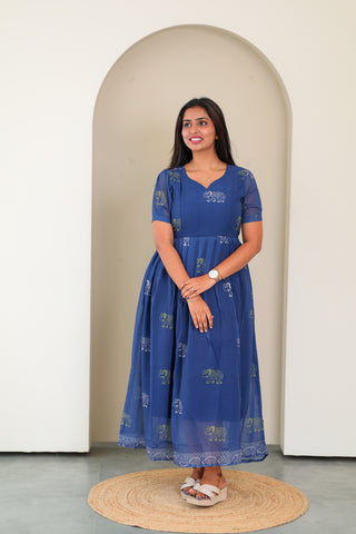 MULTI ELEPHANT | MATERNITY GEORGETTE MAXI ANKLE LENGTH