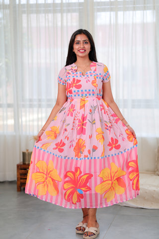 SQUARED FLORAL | MATERNITY GEORGETTE MAXI ANKLE LENGTH