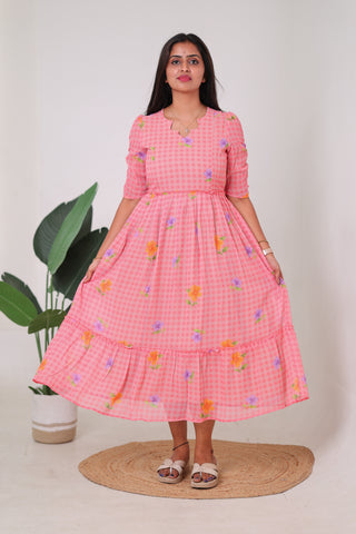 CHECKED FLORA  | MATERNITY GEORGETTE MAXI ANKLE LENGTH