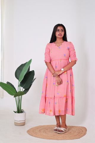 CHECKED FLORA  | MATERNITY GEORGETTE MAXI ANKLE LENGTH