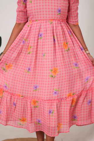 CHECKED FLORA  | MATERNITY GEORGETTE MAXI ANKLE LENGTH